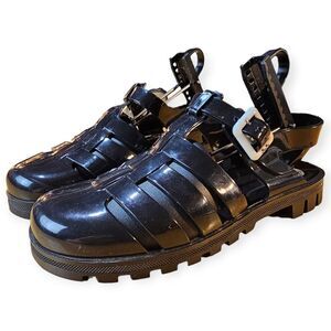 Juju Northampton 1986 Black Rubber Gladiator Jelly Slingback Sandals